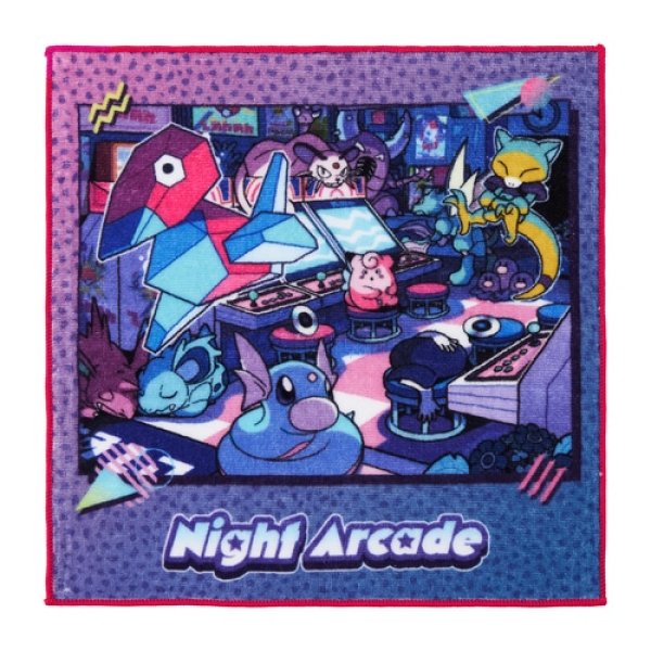 Photo1: Pokemon Center 2024 Hand towel Handkerchief Night Arcade Pink (1)