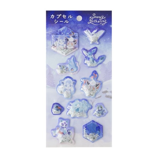 Photo1: Pokemon Center 2024 Snowy Gathering Mini Capsule Sticker with glitter (1)