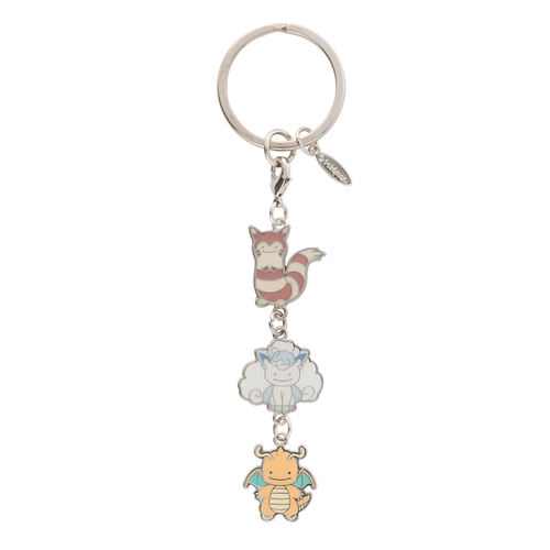 Pokemon Center 19 Transform Ditto Both Sides Triple Metal Charm Key Chain Furret Alola Vulpix Dragonite